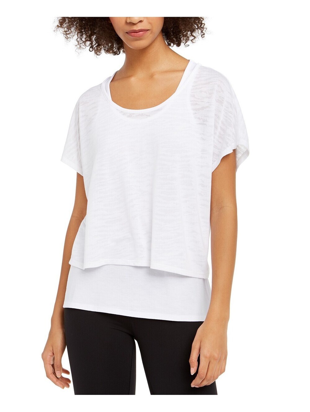 Ideology Womens Printed Burnout Layered T-Shirt Size 2XL